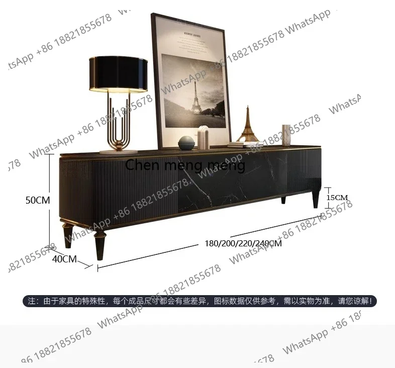 Retro TV cabinet villa living room storage cabinet high-end light luxury black slate floor cabinet