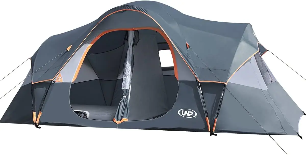 

10-Person Family Camping Tent, Easy Setup, Waterproof, 2 Rooms, Large Mesh Windows for Ventilation