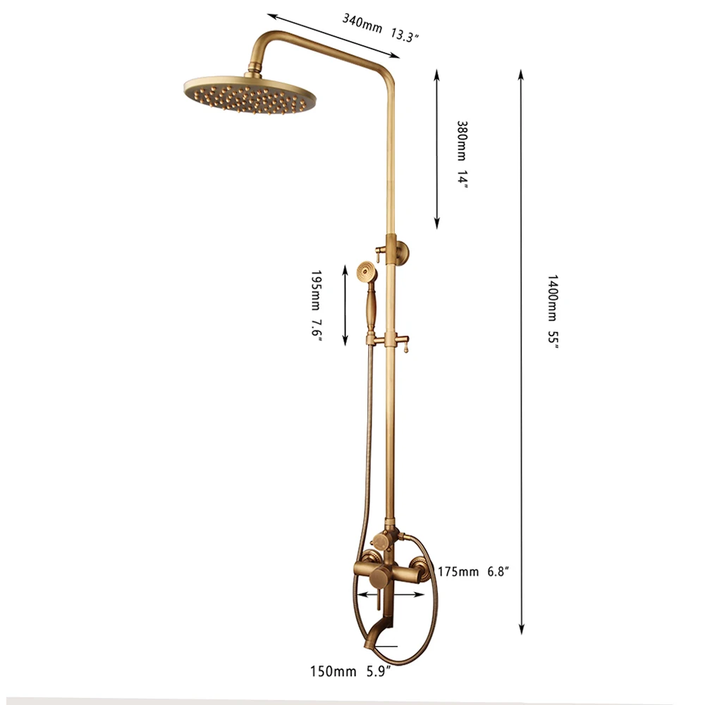 Imagem -02 - Yanksmart-antique Brass Bathroom Shower System Grupo Wall Mount Rain Shower Head Single Handshower Combo Kit em