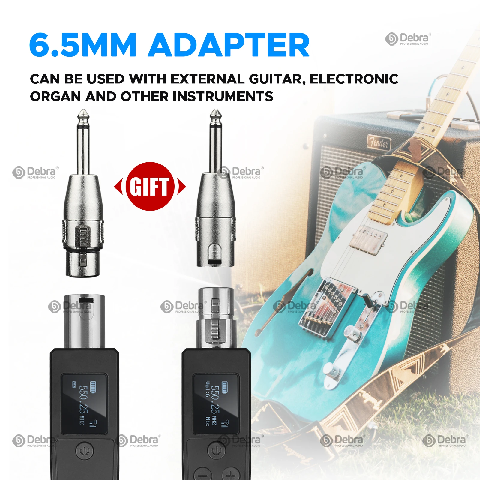 M-ONE Tragbares drahtloses UHF-Sender- und Empfängersystem, 20-Frequenz einstellbar, für tragbares Mikrofon, Gitarre, Audio – Detail 6