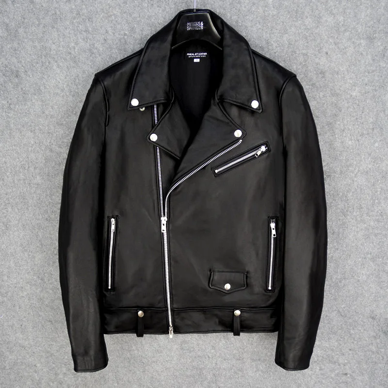 YR!Free shipping.A Grade sheepskin. Popular Japanese styles leather jacket,Fashion men real leather coat.Slim fit street cloth.