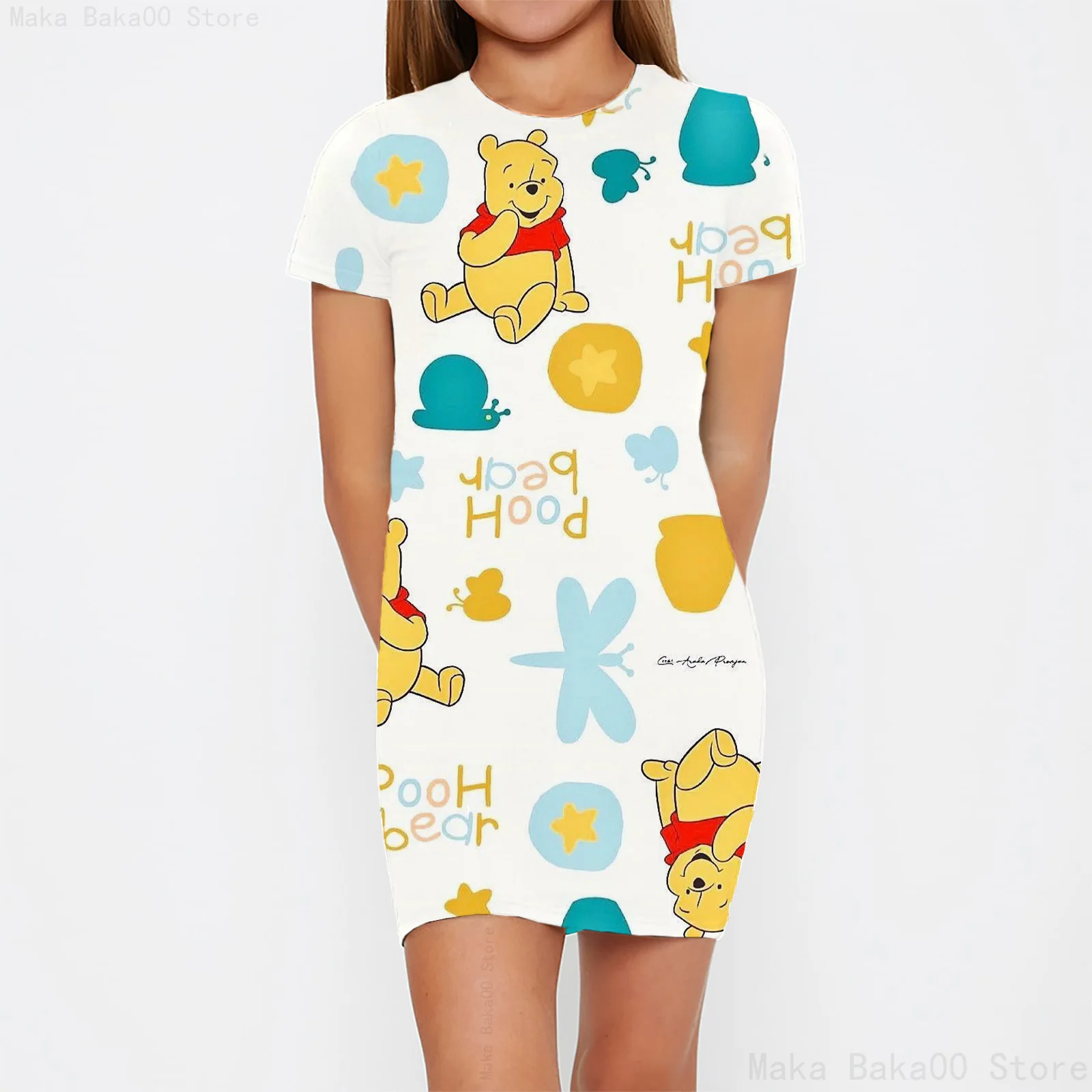 New summer teenager role play dress dress 2024 girls tight round neck dress Disney Bear sweet princess dress image 5