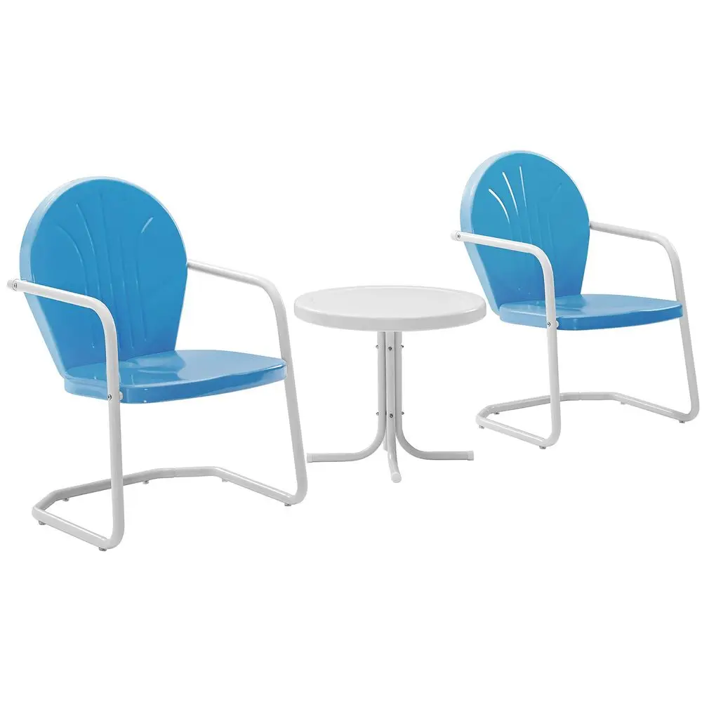 

Griffith 3Piece Outdoor Chair and Side Table Set, Retro Metal Bistro Patio Sets for Porch, Sky Blue