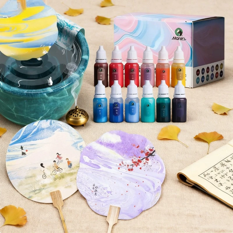 

5/10ml 12color Intangible Cultural Heritage Fan Set Bright Colors Good Sealing Handmade DIY Fans Parent-child Personalized Gifts