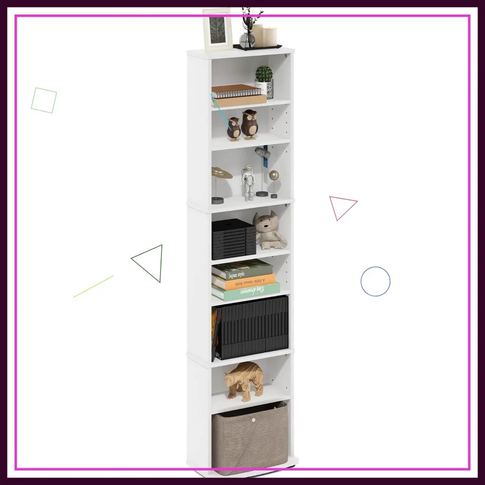 

8-Tier Tall Narrow DVD Shelf, Adjustable Media Storage for CD Blueray Game Discs, Easy Assembly, White