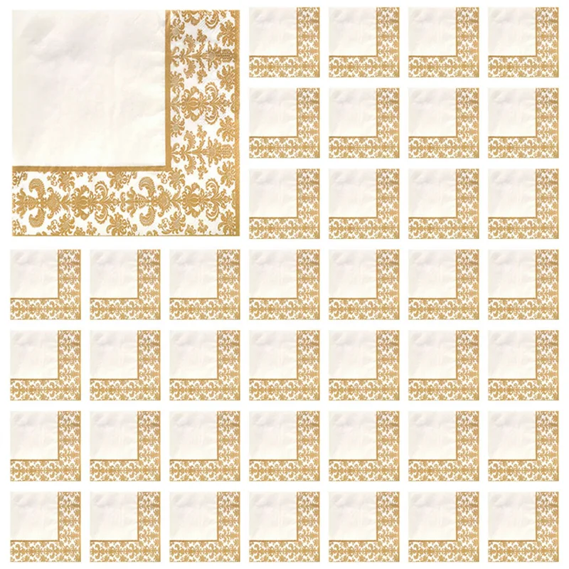 -AT52 1000 قطعة مناديل ورقية مطبوعة بالذهب للاستعمال مرة واحدة للمطاعم والفندق (ذهبي + أبيض)