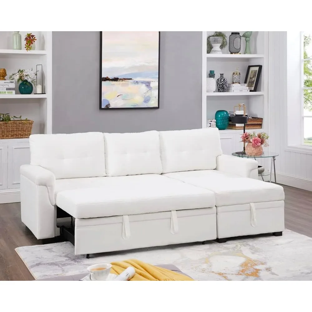 Jenny Sectional Sofa Sleeper with Storage Chaise, Tufted Pull Out Couch with Storage, Sectional Sofa Bed, L-Shaped