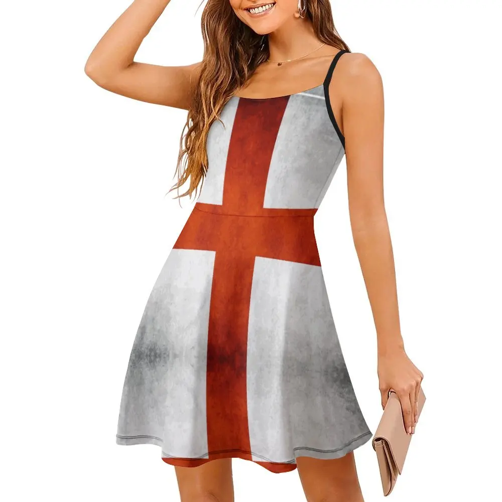 Vestido de strappy sexy para mulheres, vestido de sling, bandeira inglesa da Inglaterra, bandeira da Inglaterra, cruz de St George, festas fofas, F