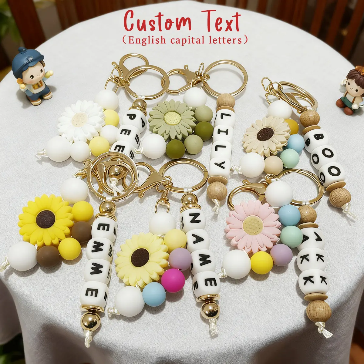 

1 Personalized Large Daisy Silicone Keychain, Colorful Beaded Keychain, Bag/Cup Pendant, Valentine's Day Gift/Christmas Gift