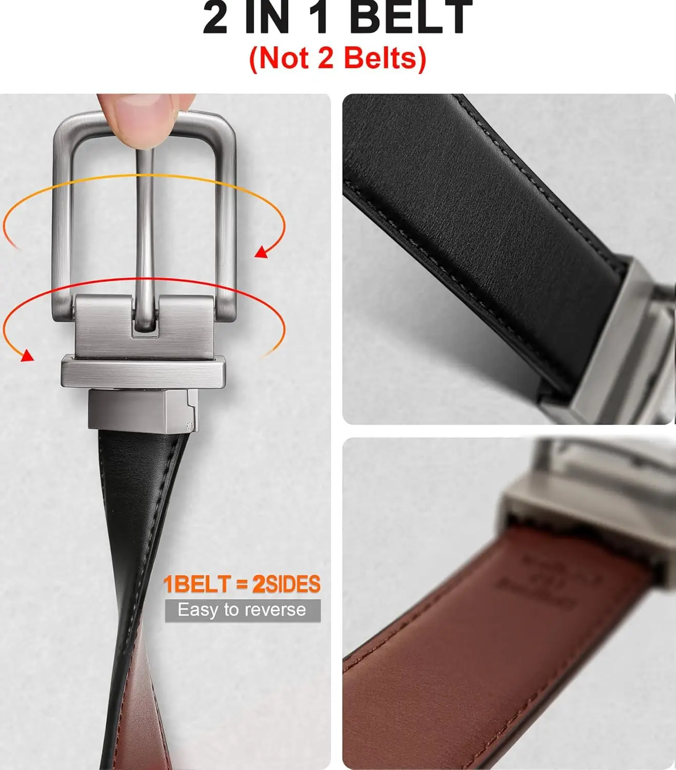 Men's Genuine Leather Reversible Belt - Adjustable Design, Alloy Pin Buckle, 2 Sides in 1 Belt, Perfect for Jeans & Gift for Him