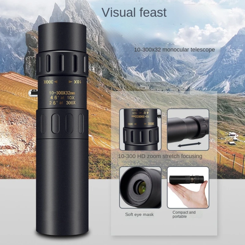 10-300x40mm Monocular Telescope Professional Lens HD Metal Night Vision Monocular for Travel Camping