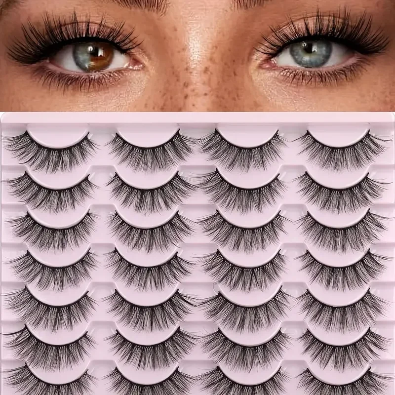 Kiromiro 3D Faux Mink Eyelashes,14 Pairs Natural Style Fluffy Cat-Eye Effect,Thick and Curled Design,Makeup EssentialsKiromiro 3