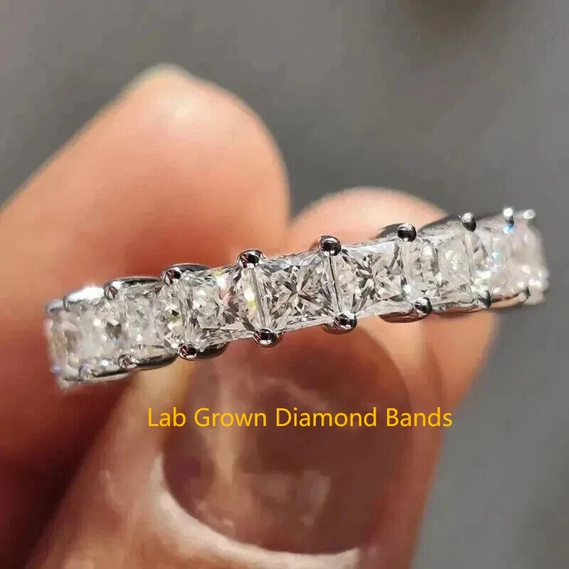 

0.15Ct Each Princess Cut DEF VS-VVS Lab Grown Diamonds Eternity Wedding Band Platinum 950 Diamond Wedding Band For Lady