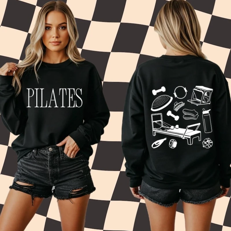 필라테스 스웨트셔츠 리포머 그래픽 크루넥 스튜디오 스트리트 애슬레저 후디 부드럽고 편안한 겨울옷 여성 Y2K 의류