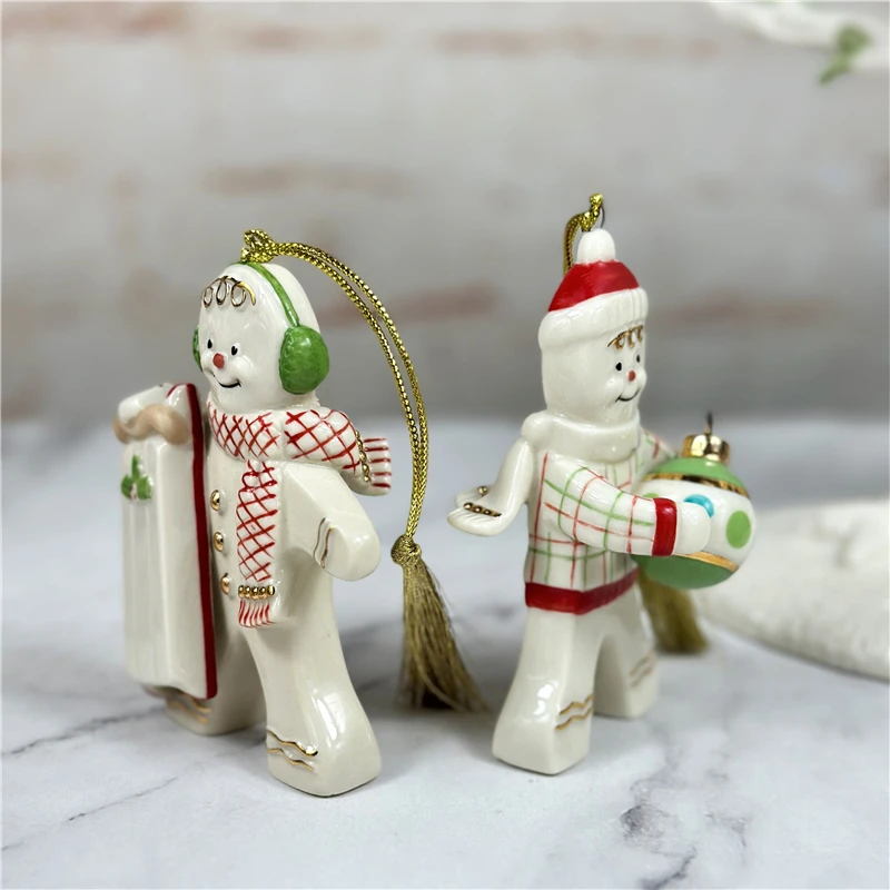 American Lenox Ceramic Hand-painted Christmas Snowman Gingerbread Man Hanging Ornaments Christmas Decorations