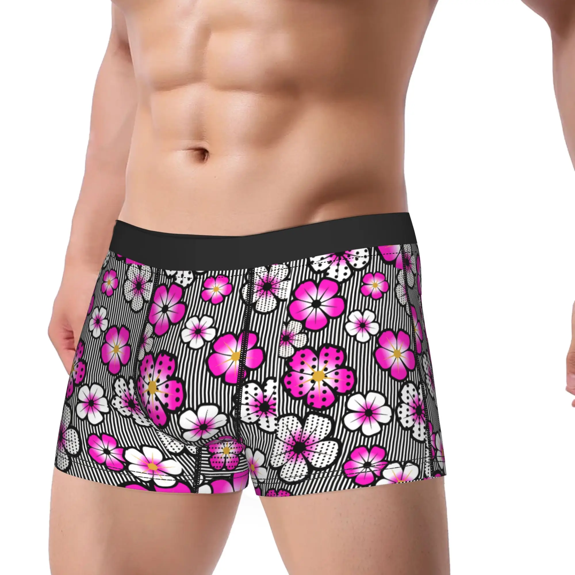 Pink Floral And Polka Dot Pattern Underwear  Males Boxer Brief Sexy Soft Boxer Shorts Quality Custom DIY Oversize Underpants