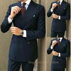 2 Pieces Groom Formal Boutique Solid Color Men's Casual Office Business Suit  Set Groom Wedding Dress Blazer Pants