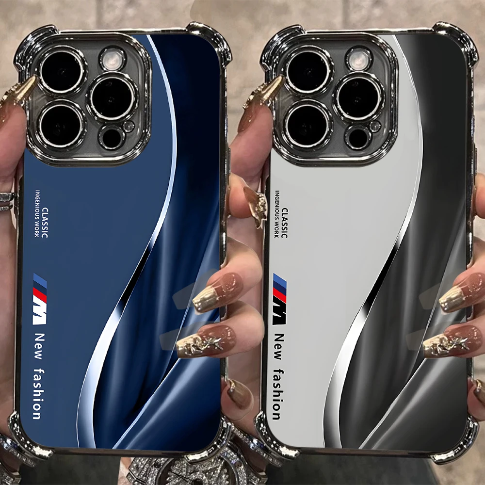 Funda de Teléfono con Logotipo de Auto Popular B-M-W, Plateada, para iPhone 17 16 15 14 13 12 11 Pro Max X XR XSMax 7 8 Mini Air Plus, Anti-Caídas, Airbag