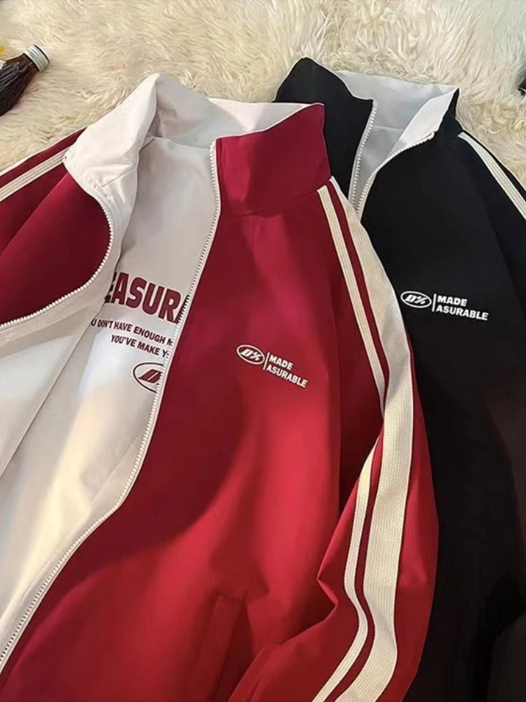 HOUZHOU Harajuku Oversized Black Jackets Women Double-sided Long Sleeve Outdoor Reversible Windproof Coats Casual Red Jackets