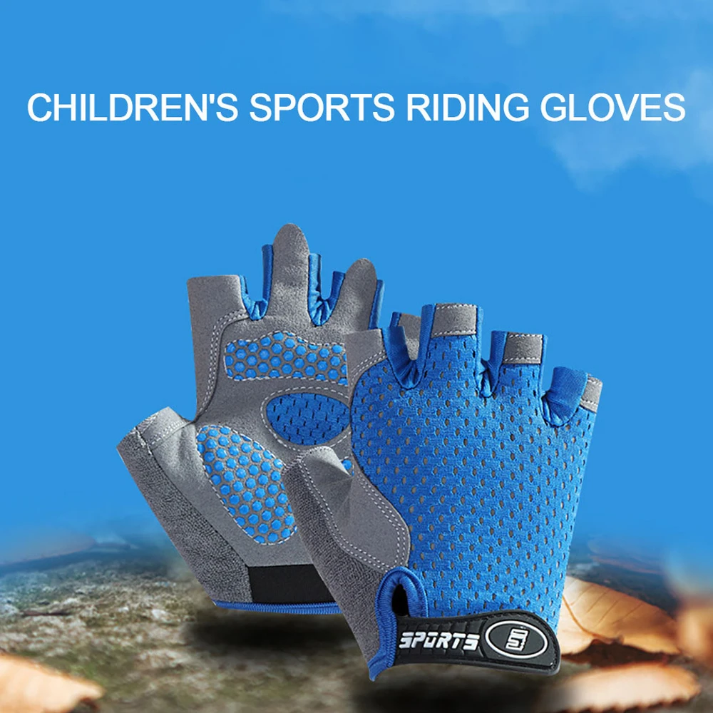 1 Paar Kinder-Fahrradhandschuhe, atmungsaktiv, halbe Finger, Fahrradhandschuhe, rutschfeste Fäustlinge für Outdoor-Sportarten, Rollschuhlaufen – Detail 1
