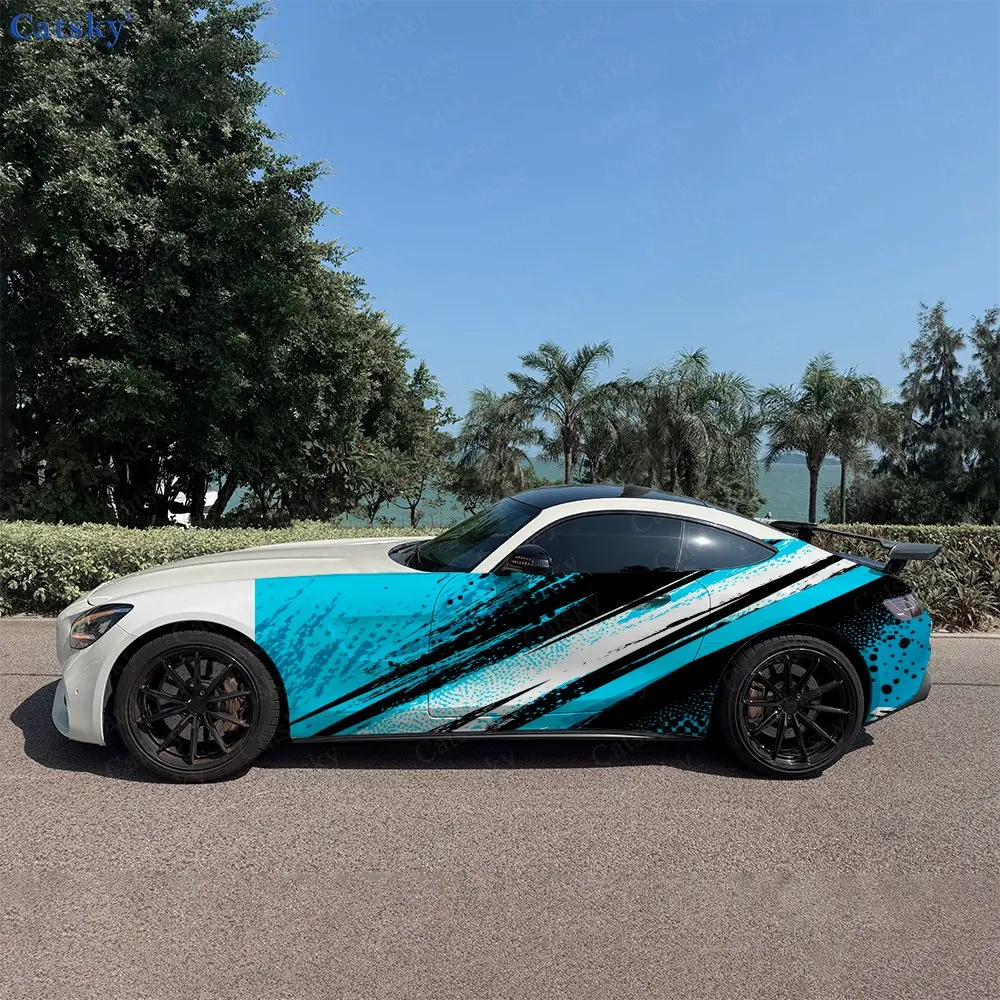2pcs Ice Blue Brush Stroke Cloud Car Side Wraps, Self-Adhesive PVC Waterproof & Scratch-Resistant Stickers, Car Accessory Gift