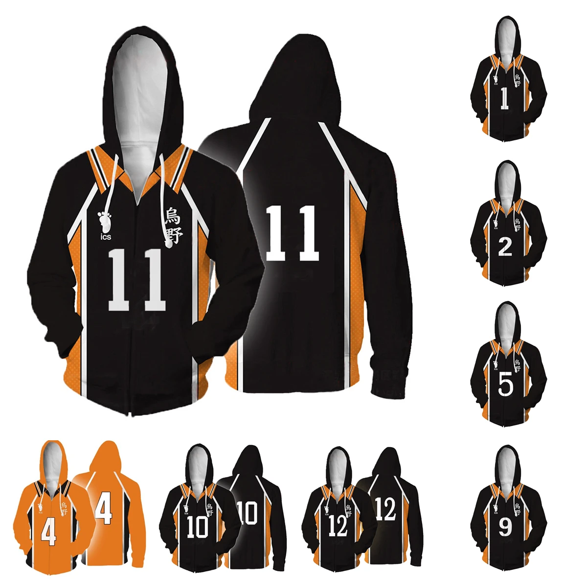 Anime Haikyuu Karasuno Hoodies Hinata Shoyo Sweatshirt Tobio Kageyama Cosplay Hooded Unisex Jacket Zipper Hoody Clothes Coat