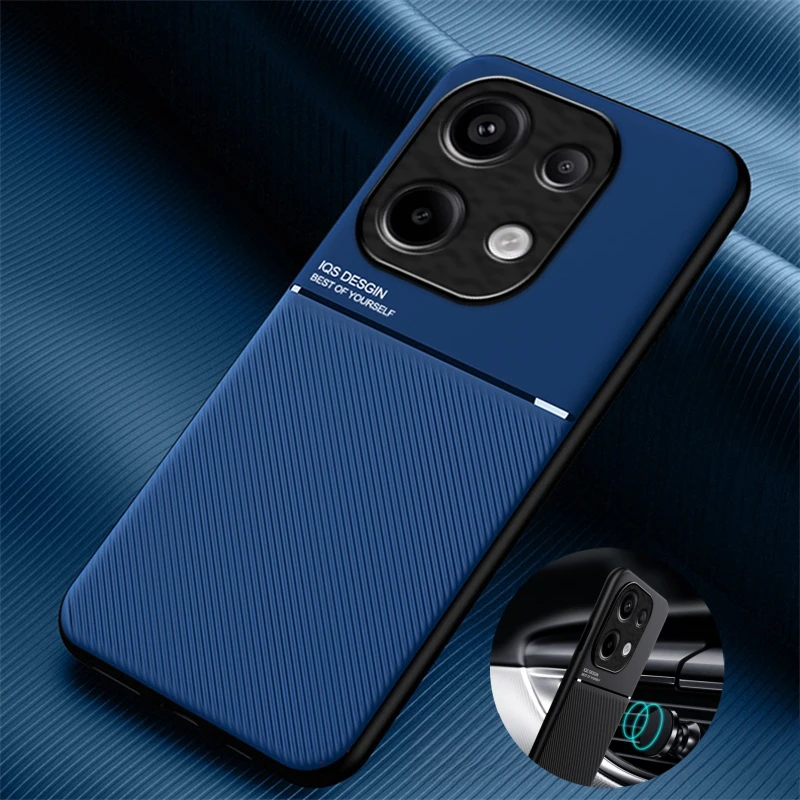 Car Magnetic Holder Leather Case For Xiaomi Redmi Note 13 Pro 5G 4G Soft Slicone Shockproof Back Cover Redmy Note13 Note13pro 5G