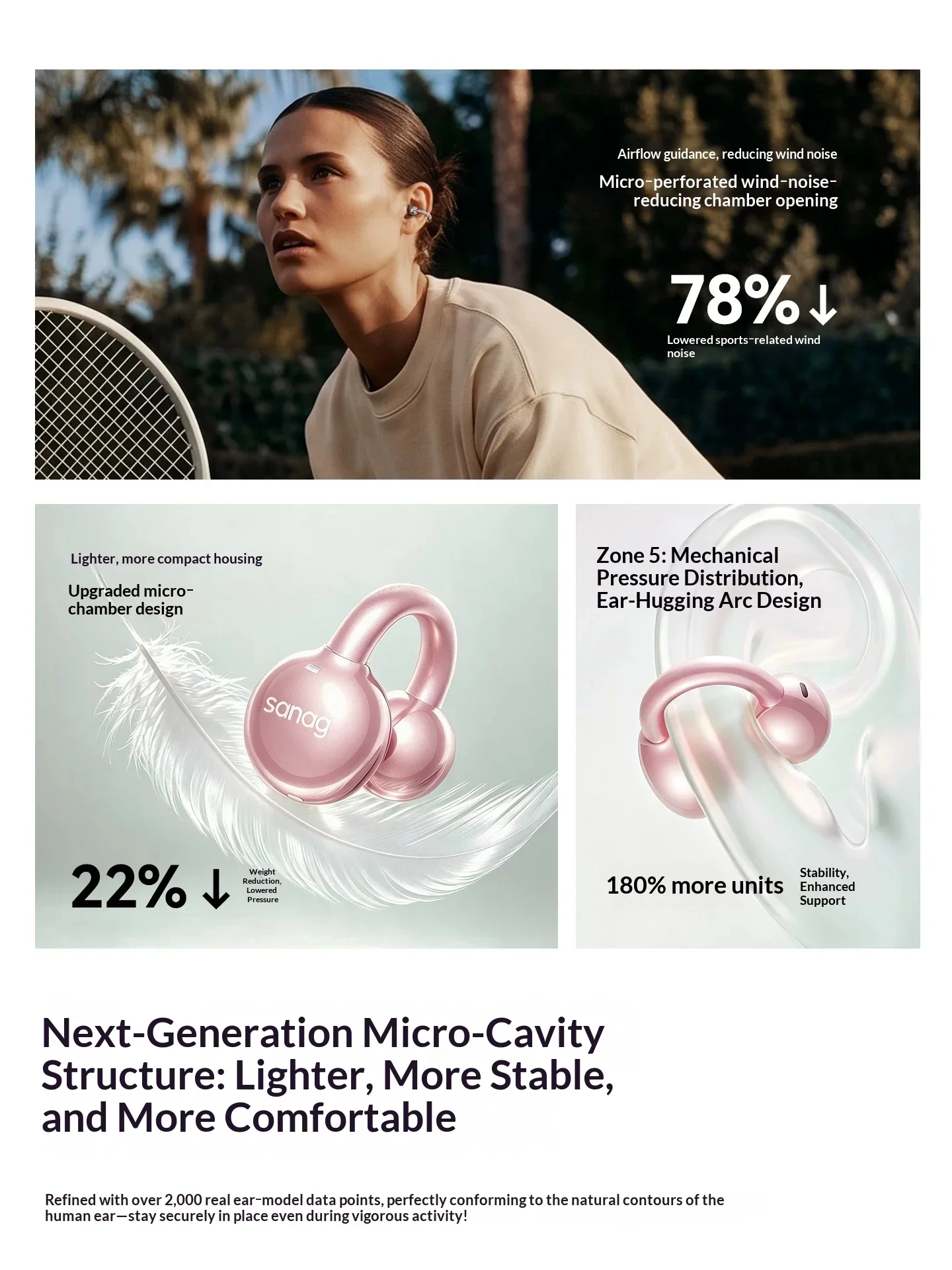 Sanag S7S Nova Open Ear Clip Bluetooth Earphones AI Translation Wireless Sports Headset Air Conduction Comfortable Fit