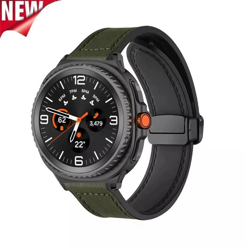 Leather+Silicone Strap For Samsung Galaxy Watch 4 5 6 7 40/44mm Magnetic buckle bands For Galaxy Watch 4/6 Classic 47mm 42 46mm