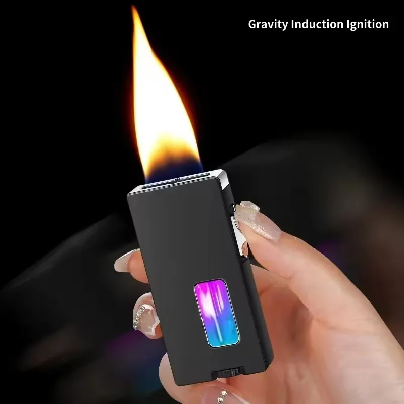 

2025 NEW Open Fire Butane Gas Metal Lighter LED Visible Gas Window Sensing Shake Ignition Electric Lighter Smoking Men's Gift
