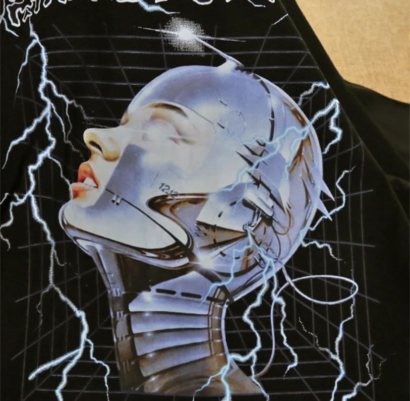 เสื้อยืด2022ขนาดใหญ่ผู้ชาย T เสื้อ Hip Hop Streetwear Lightning หุ่นยนต์อวกาศ Harajuku ญี่ปุ่นคันจิ Tops Tees แขนสั้น