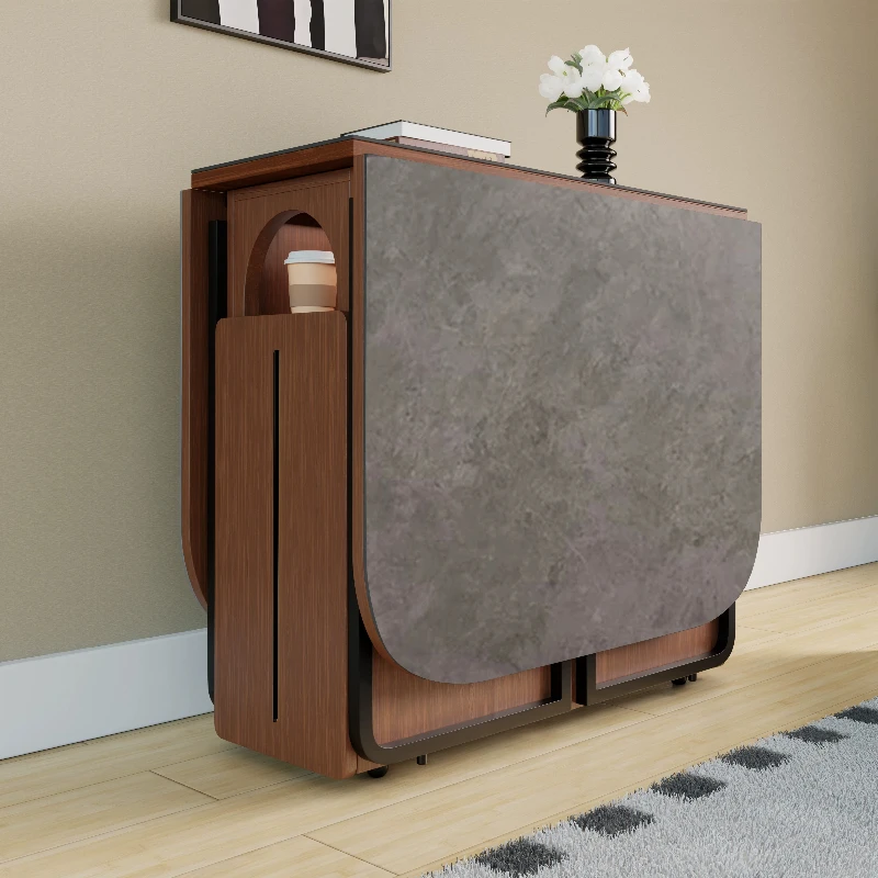 Sintered stone folding dining table and chair combination, home small apartment side cabinet integrated extendable rectangular