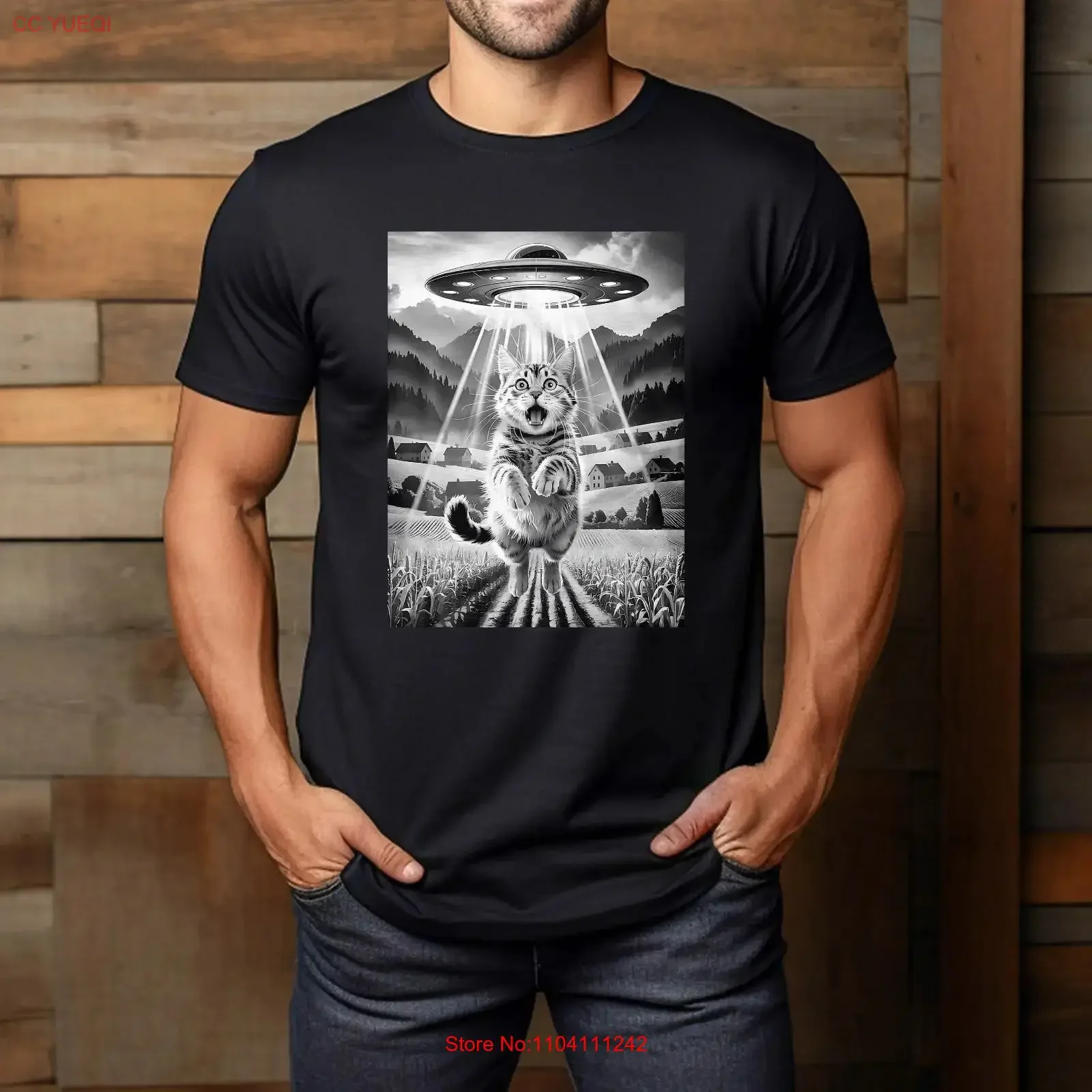 Cat Ufo Alien Abduction Funny T Shirt Kids vintage Washed designer clothes Breathable Unisex Slightly Top For Everyday Wear