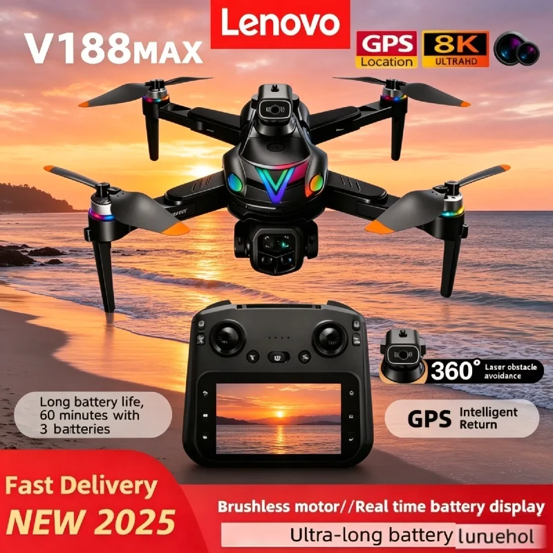 

Складной GPS-дрон Lenovo V188 MAX с 8K-камерой для аэрофотосъемки, бесщеточным двигателем, функцией обхода препятствий и пультом ДУ с экраном