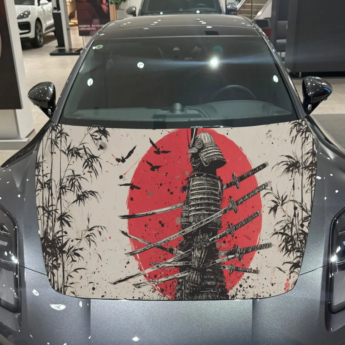 The Warrior was Pierced by a Sword PVC Car Hood Wraps, Self-Adhesive Waterproof Car Bonnet Decal Sticker, Car Decoration Protect