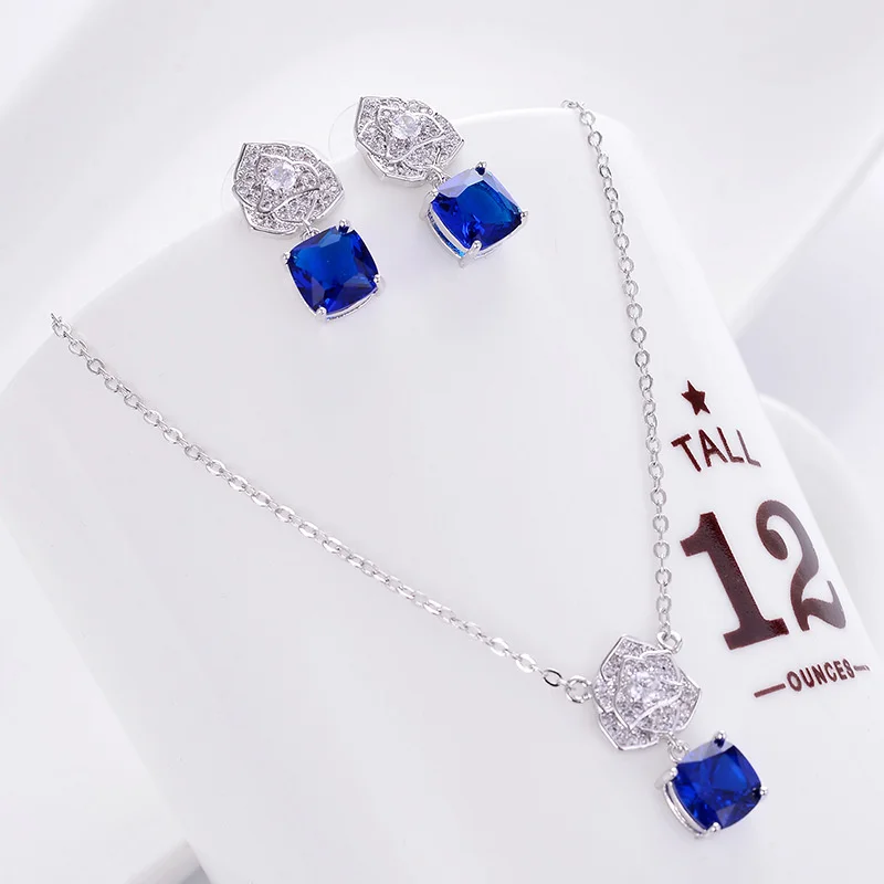 genuine Luxury brand real jewels Japanese and Korean leisure 925 silver needle zircon Earring Necklace female two piece small se