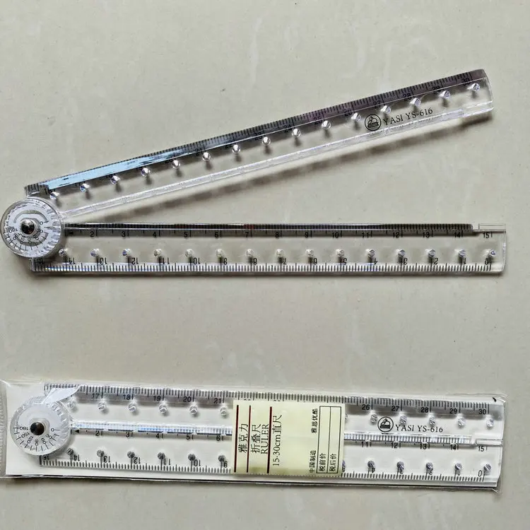 Transparent Foldable Acrylic Straight Ruler Simple Scale Plastic Measuring Drawing Ruler for Student School Stationery