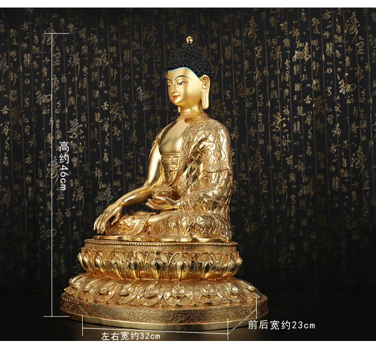 46CM 18inch HUGE GOOD figure of Buddha HOME efficacious Talisman House Protection Tibetan  Gold-plated Lotus brass Buddha statue