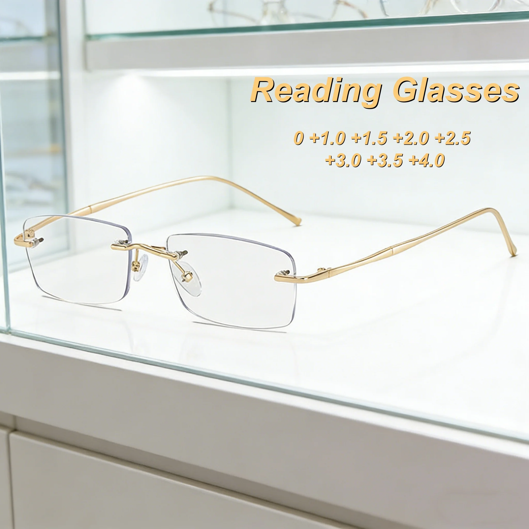 

2026 New Fashionable Luxury Metal Frameless Women's Reading Glasses Ultra Light Neutral High Quality Anti Blue Light Glasses