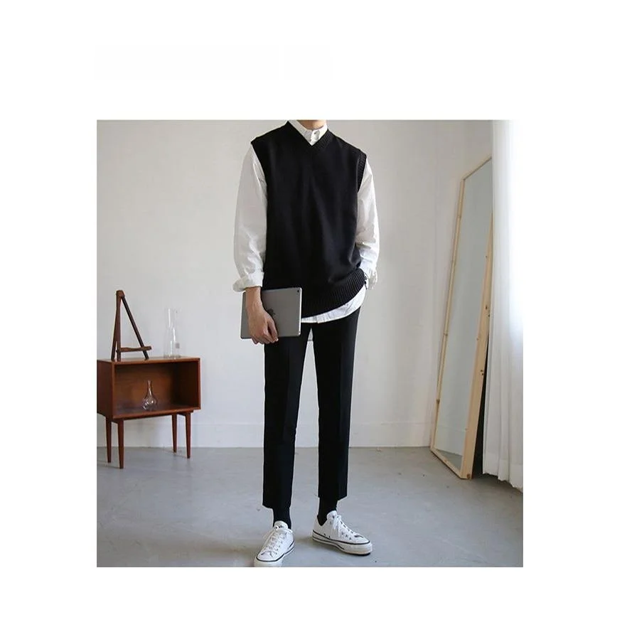 

Men's Svel Knitted Vest Thiened V-Ne Loose Fit Autumn Spring Faionable Korean Sle Base irt Casual Wear