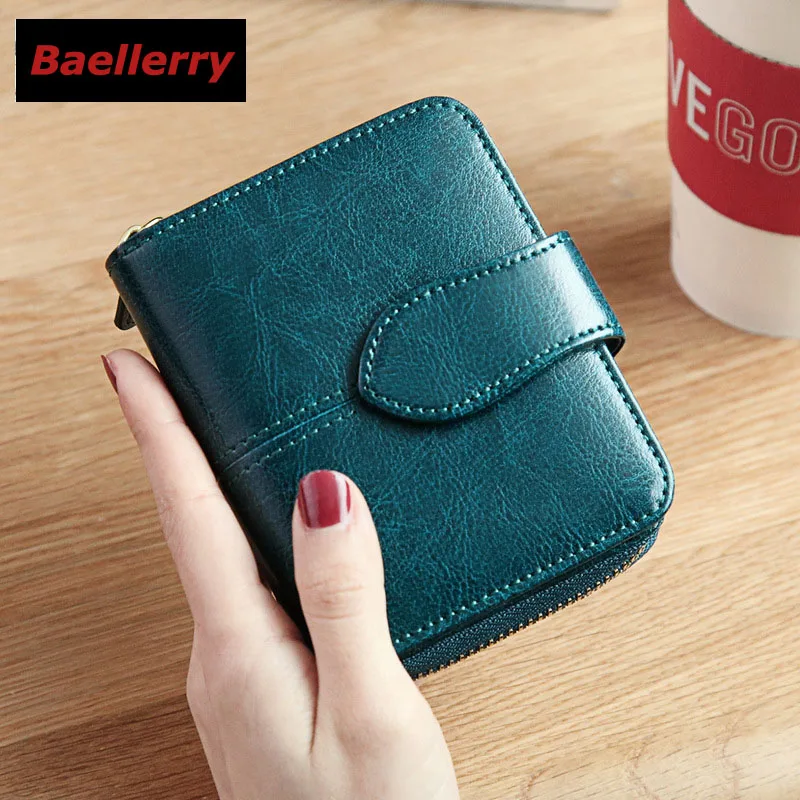 Oil Wax Women Wallet Genuine Leather Small Short Zipper Card Holders Coin Purses Red Wallets for Women High Quality RFID Wallet