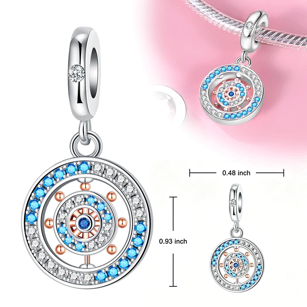 Original 925 Sterling Silver Charm Vintage Nautical Compass Pendant for Women Fit Original Bracelet Necklace DIY Accessories