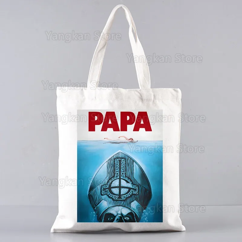 Ghost Band Canvas Bag Women Girls Simple Large Capacity Storage Handbag Shoulder Bag Tote Reusable Student Bookbag