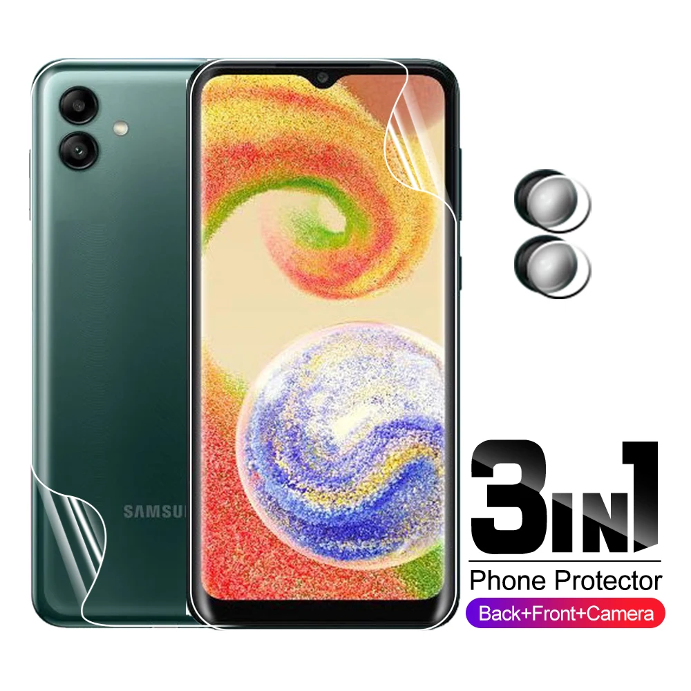3in1 كاميرا عدسة حامي هيدروجيل فيلم لسامسونج غالاكسي A04 Samung a04s a 04 s 04a samsunga04 حامي الشاشة الأفلام 6.5 بوصة