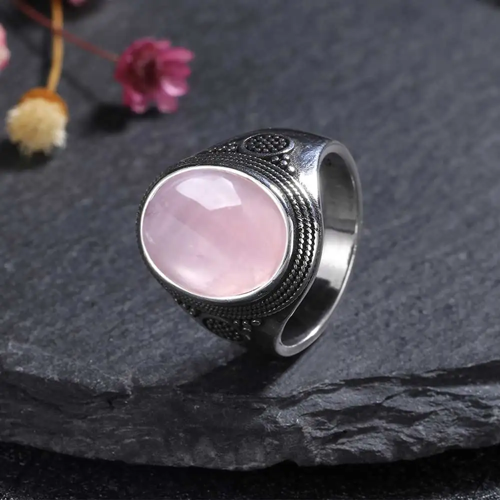 S925 Sterling Silver Rings 10*14mm Oval Natural Rhodochrosite Labradorite Rings for Women Wedding Engagement Ring Fine Jewelry