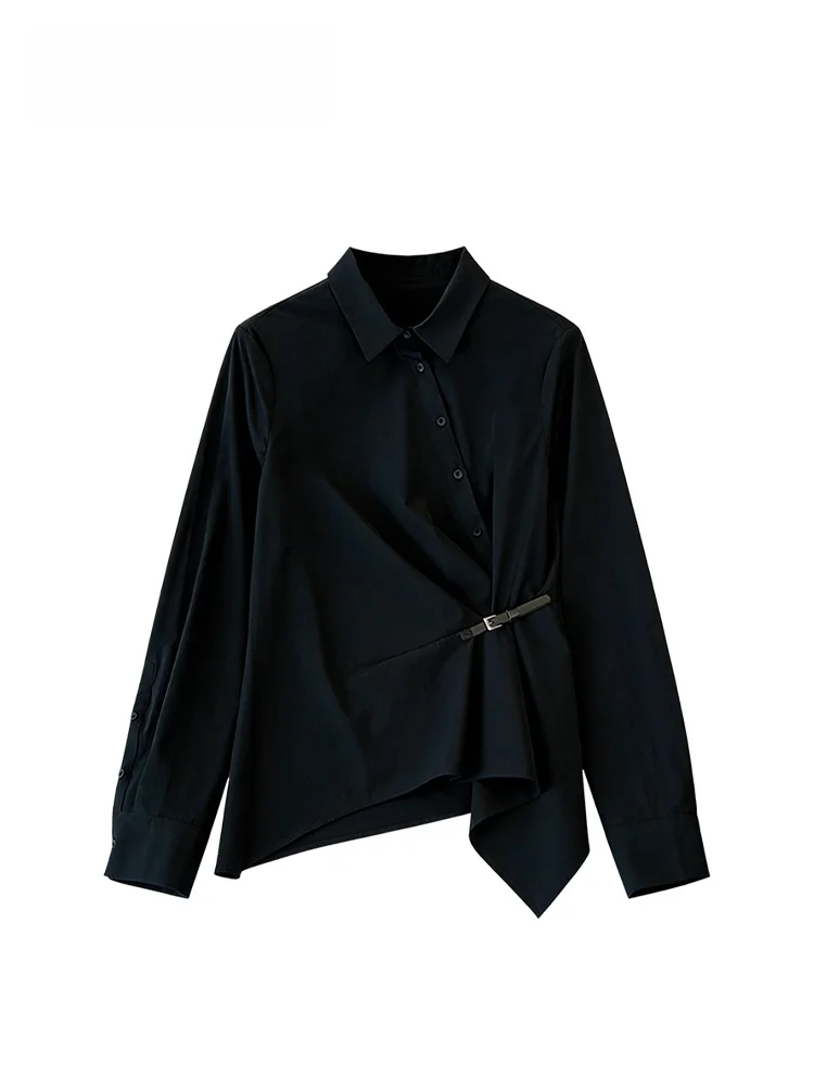 

plus Size Women's Neck Long Sleeve Shirt Summer New Style Cara CLUB Belly Cover Slimming Shirt Korean Style Commute Wind