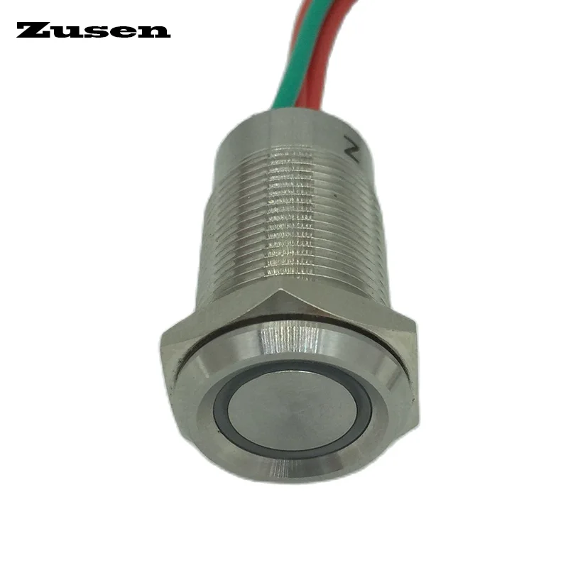 Zusen 19mm اللمس التبديل مع الأسلاك 6-24V حلقة مصباح ليد لحظة / الإغلاق IP67 مقاوم للماء