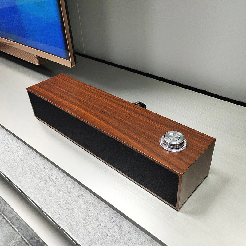 

Wired Bluetooth audio multimedia computer desktop long wooden speaker subwoofer sound bar