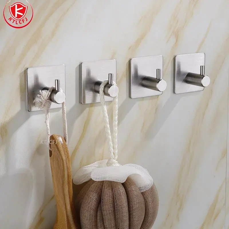 Adhesive Robe Hooks Black 304 Stainless Steel Bath Towel Hook Robe Hook Wall Hanger Bathroom Accessory Organizer Clothes Rack