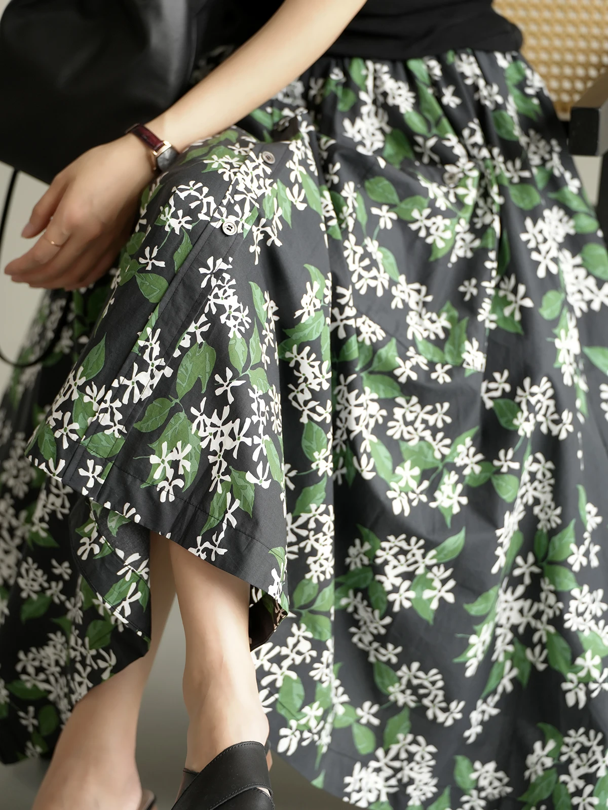 

Retro Floral Cotton A-Line Midi Skirt Women's Summer Faion Ele mid Waist Design Chinese Brand Water Miled Dr